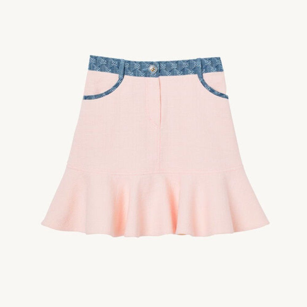 NWT Sandro Short mixed-material olene Contrast Pink Trim Mini Skirt Size 0 - Picture 4 of 6
